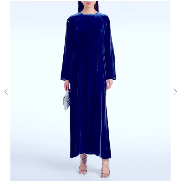 VINTAGE Talbots | Blue Velvet Maxi Gown Long Sleeve Slit | Women's Size Medium - Picture 1 of 9